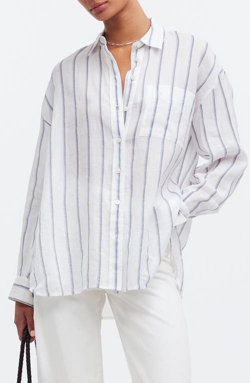 The Oversized Stripe Button-Up Shirt in Celeste