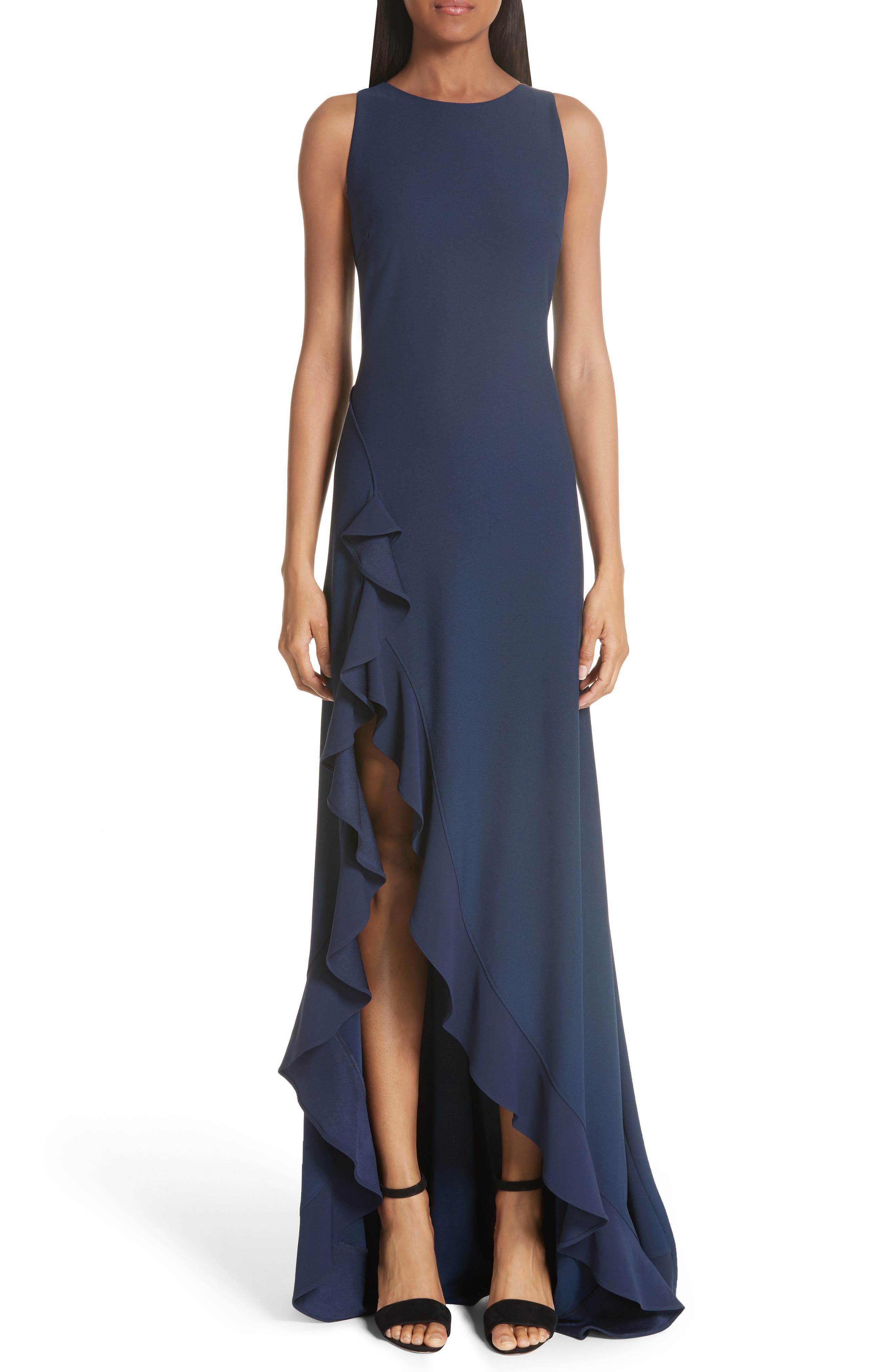 Zac Zac Posen Janice Slit Ruffle Gown, Blue