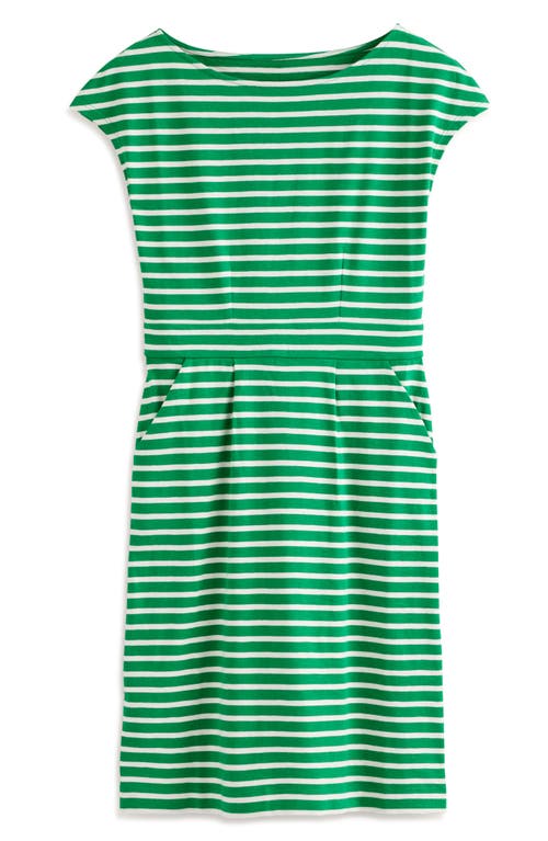 Florrie Floral Jersey Dress in Green With Ivory Stripe
