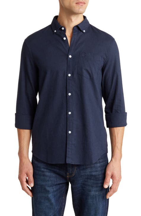 Linen Blend Woven Solid Button-Down Shirt