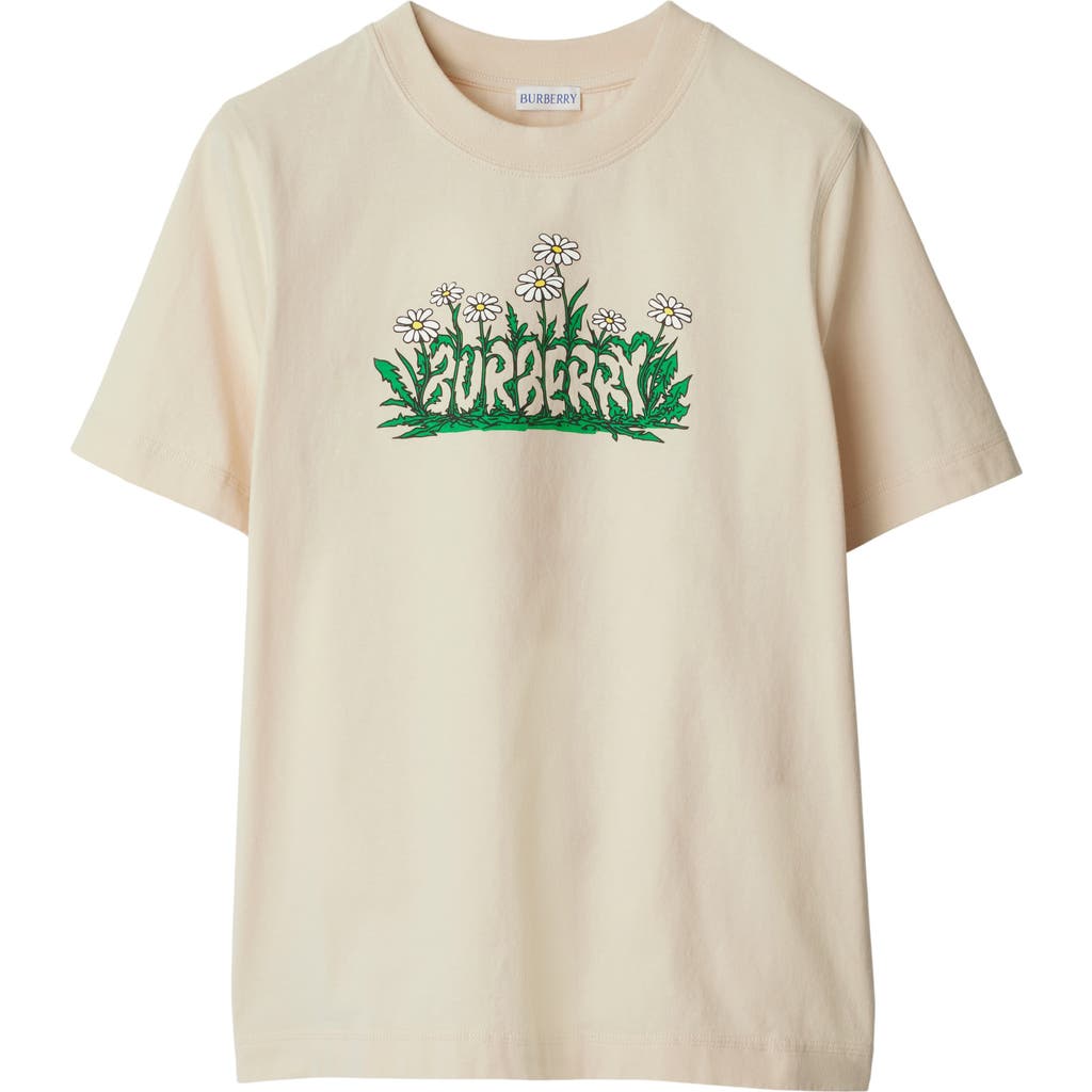 Burberry Soft Cotton T-shirt With Vibrant Floral Graphic In Teacup