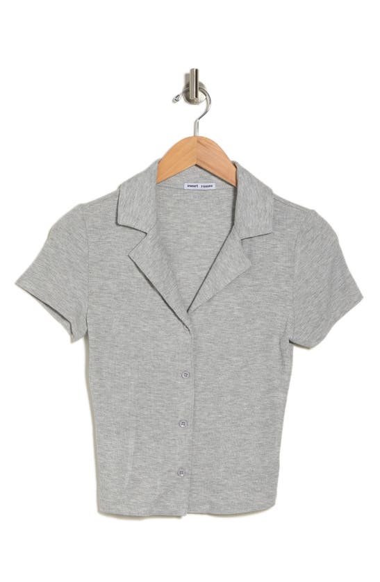 Shop Sweet Romeo Rib Short Sleeve Button-up Shirt In Hgrey