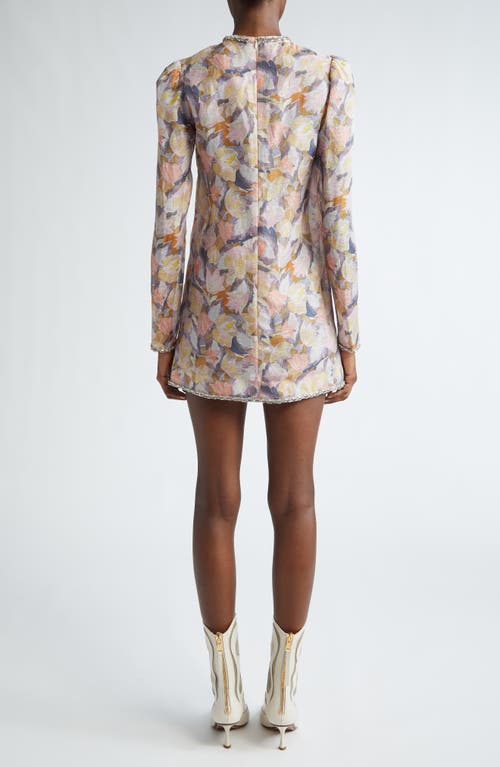 Shop Zimmermann Illustration Diamante Long Sleeve Linen & Silk Minidress In Sorbetto Eden