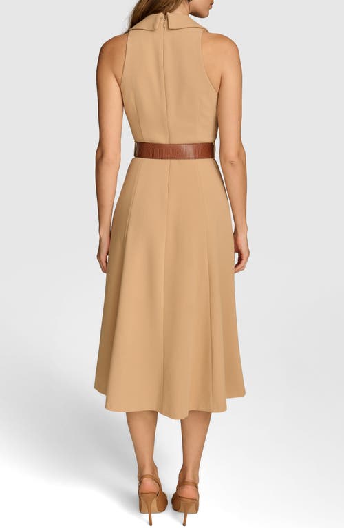 Shop Donna Karan New York Belted Sleeveless Midi Dress In Fawn