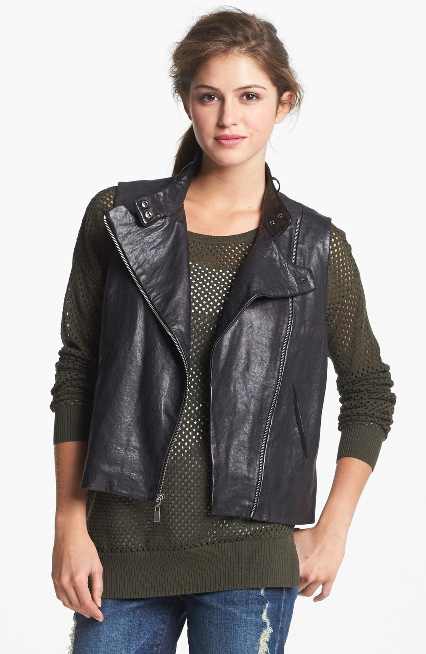 Back Zip Faux Leather Moto Vest