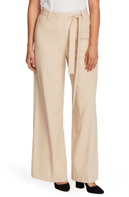 Vince Camuto Belted Wide Leg Textured Twill Pants In Light Stone