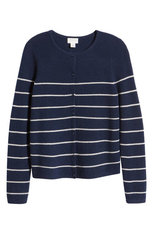 Shop Caslonr Caslon(r) Stripe Wool & Cashmere Cardigan In Navy- Ivory Stripe