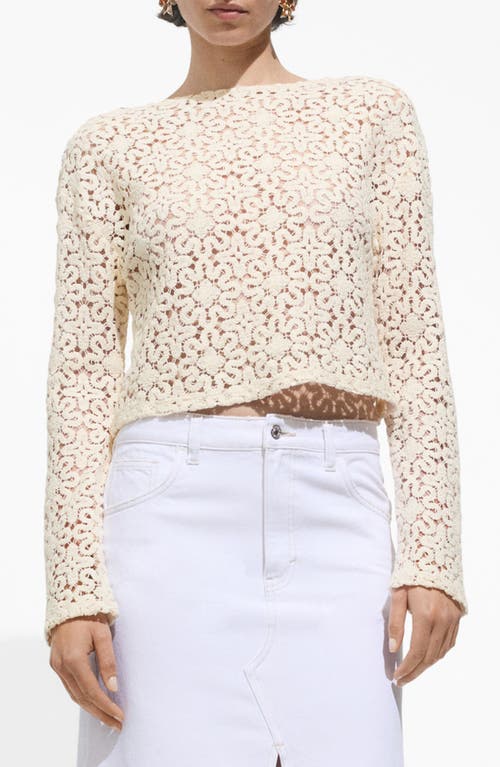 Shop Mango Sheer Floral Crop Top In Ecru