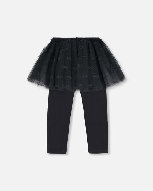 Shop Deux Par Deux Little Girl's Leggings With Tulle Skirt Black In Anthracite