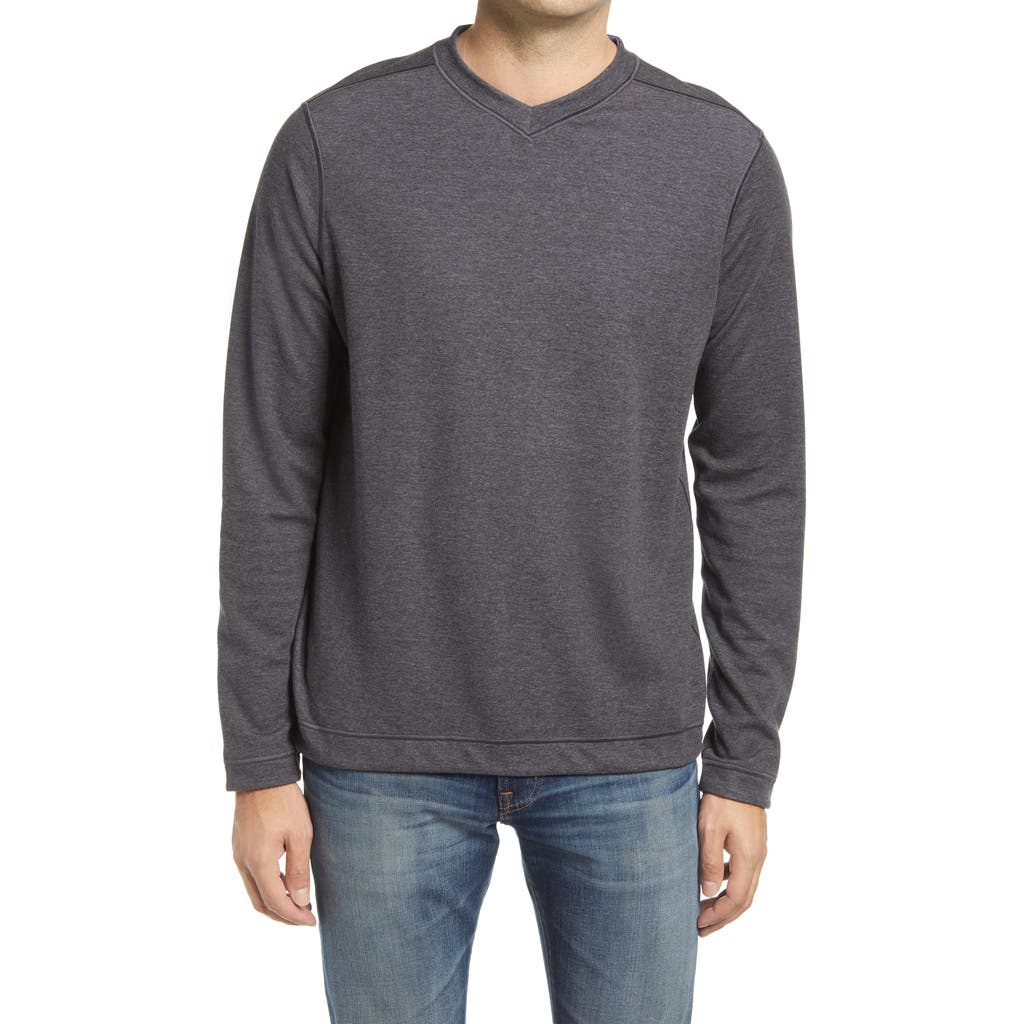 Johnston & Murphy Reversible Long Sleeve Top In Charcoal/blue