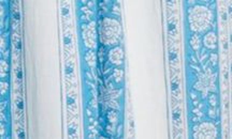 Shop Mille Celia Stripe Smocked Bodice Tiered Ruffle Maxi Dress In Aqua Jaipur Stripe