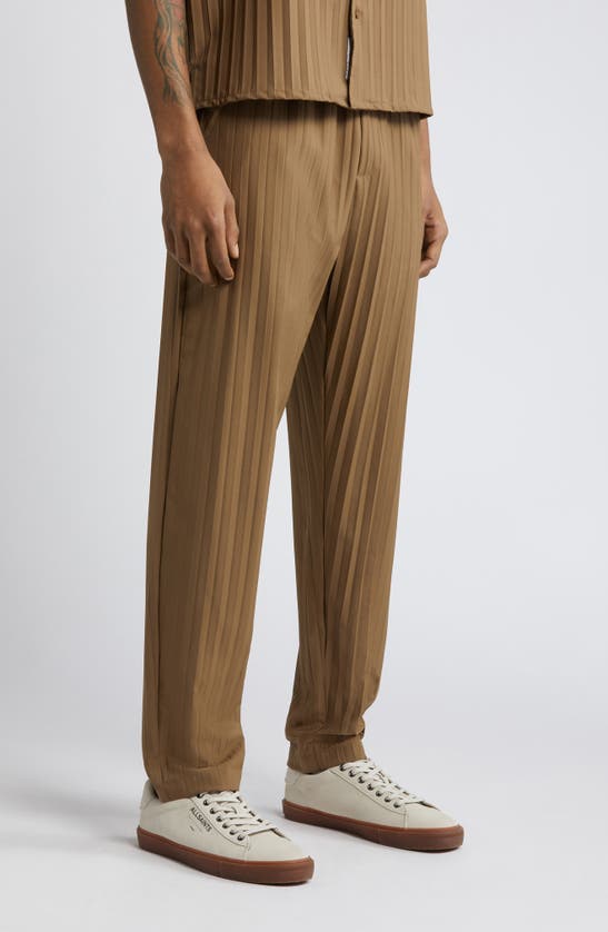 Shop Native Youth Plissé Elastic Waist Pants In Taupe