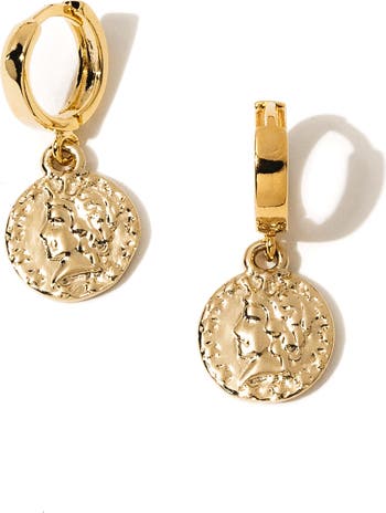 Coin drop 2025 hoop earrings