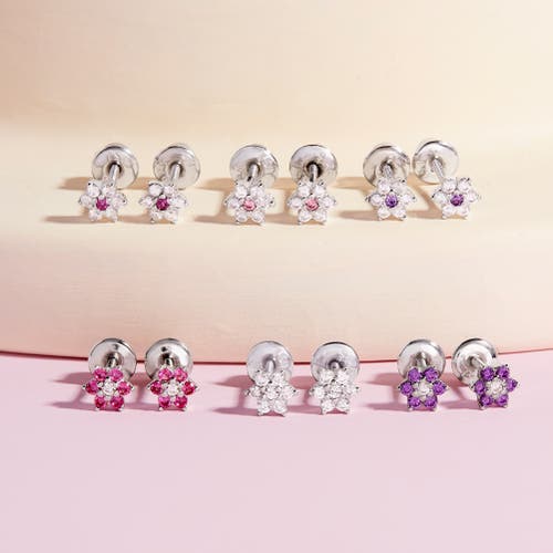 Shop In Season Jewelry Cubic Zirconia Cluster Flower Earrings In Clear & Fuchsia
