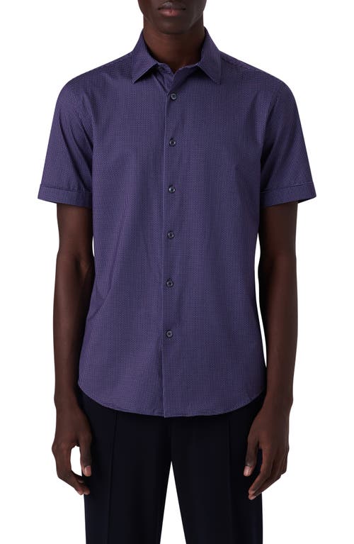 Bugatchi Miles Ooohcotton® Confetti Print Short Sleeve Button-up Shirt In Navy