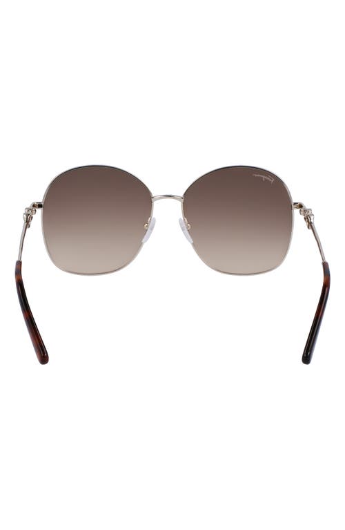 Ferragamo Gancini Rounded Oversized Square Metal Sunglasses In Gold/brown Sand Gradient