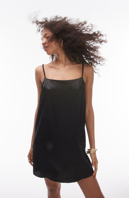 Shop Topshop Satin Mini Slipdress In Black