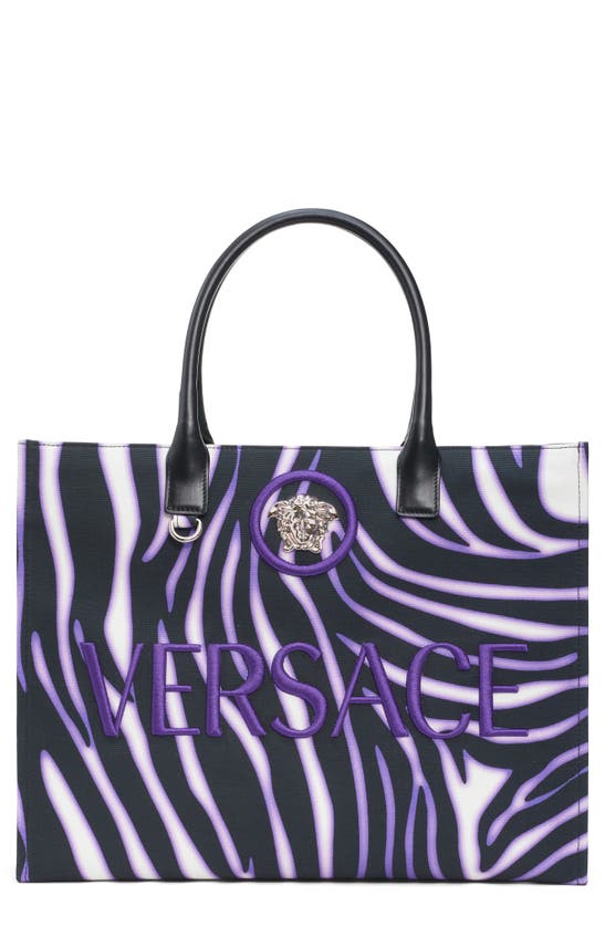 Versace Zebra Large Canvas Tote Bag in Blue