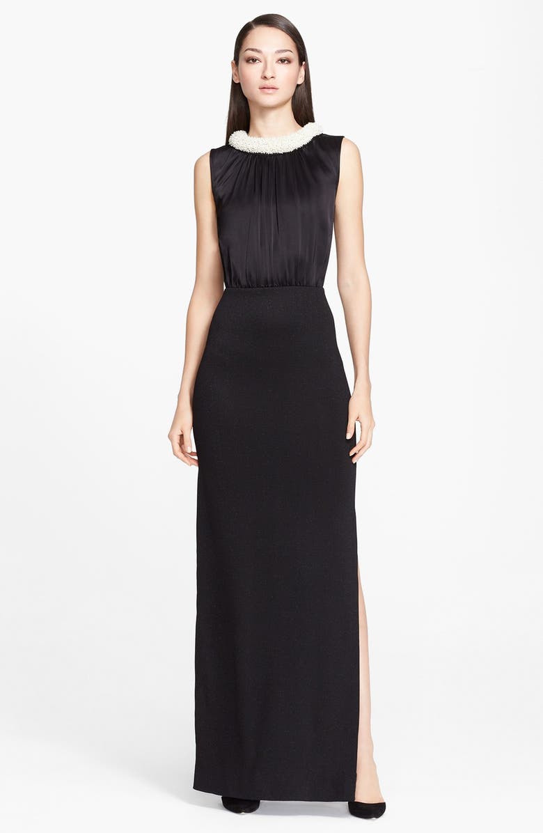 St. John Collection Liquid Satin & Shimmer Milano Knit Gown | Nordstrom