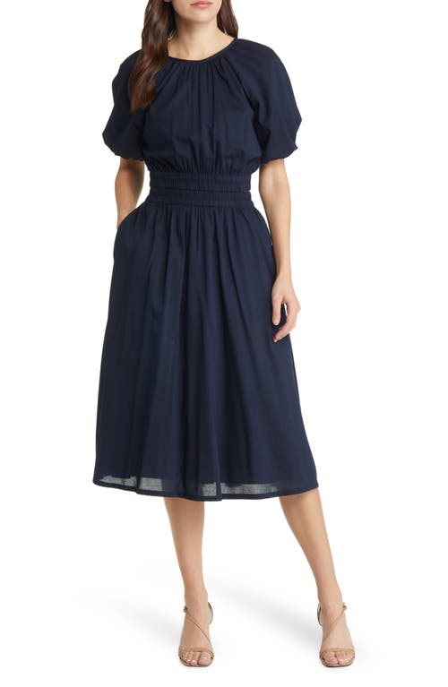 Chelsea28 Puff Sleeve Side Cutout Organic Cotton Blend Dress in Navy Night