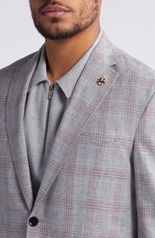 Shop Ted Baker London Karl Slim Fit Deco Plaid Stretch Cotton & Linen Blend Sport Coat In Light Grey