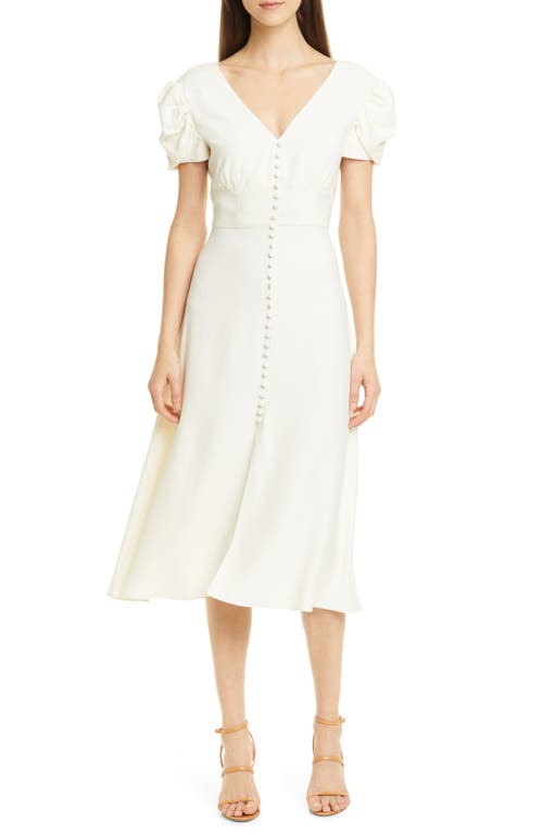 SALONI Margot Ruched Sleeve Midi Dress in Cream