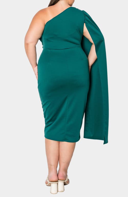 L I V D Spade One-shoulder Cape Dress In Emerald