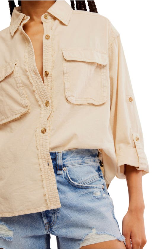 Shop Free People Made For Sun Oversize Linen & Cotton Button-up Shirt In Wet Plaster