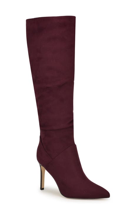 Burgundy suede knee high boots best sale