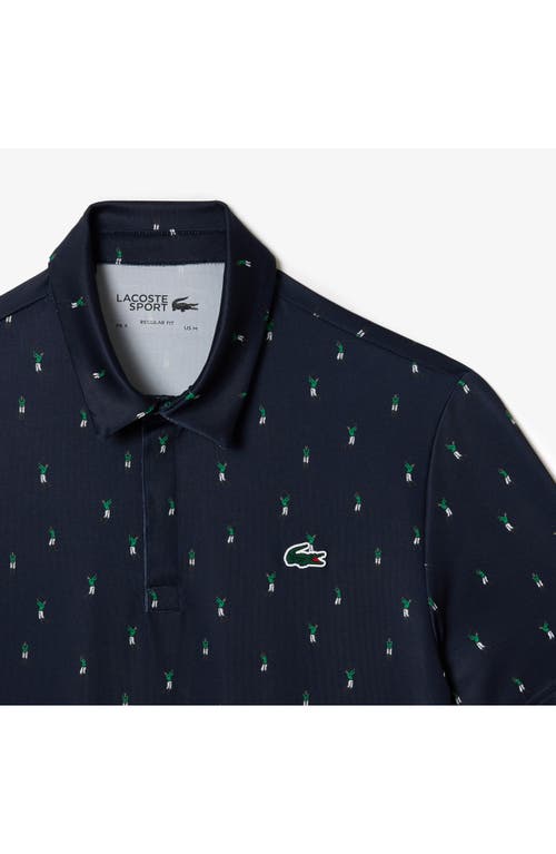 Shop Lacoste Regular Fit Print Stretch Polo Shirt In Rij Marine/calathea