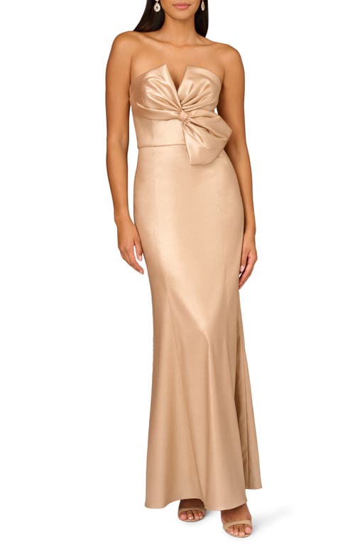 Aidan Mattox by Adrianna Papell Bow Strapless Metallic Foil Mikado Gown in Mink 