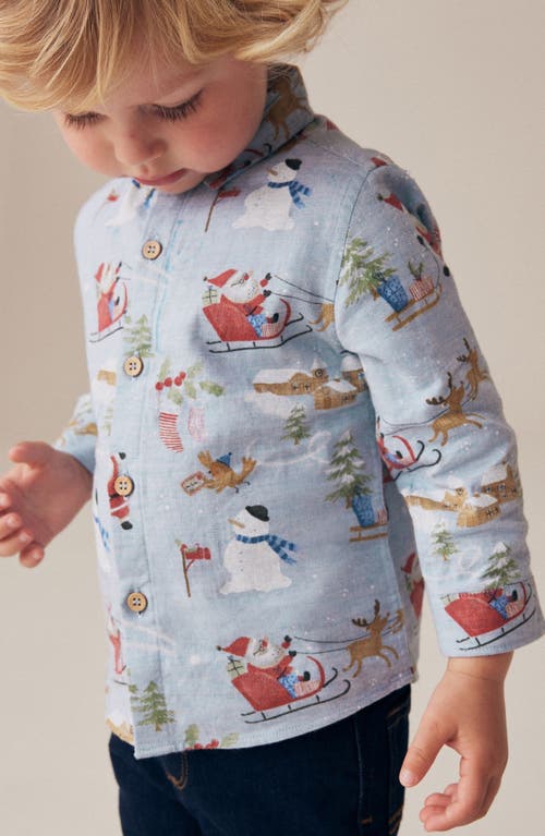 Shop Next Kids' Santa Print Cotton Button-up Shirt In Blue