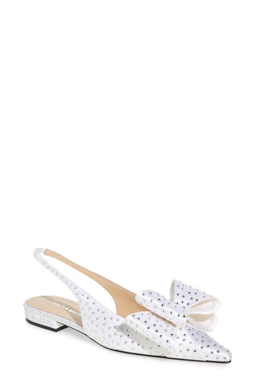 Shop Mach & Mach Le Cadeau Bow Crystal Pointed Toe Slingback Flat In White