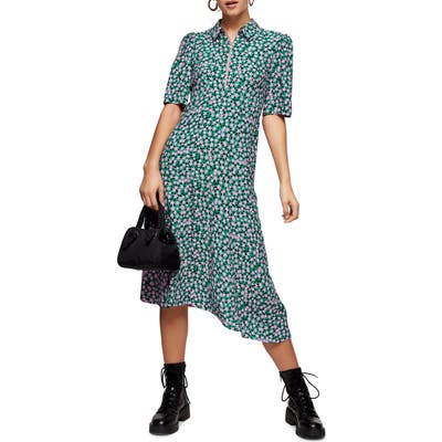 Topshop Ditsy Zip Thru Dress, US (fits like 0) - Green