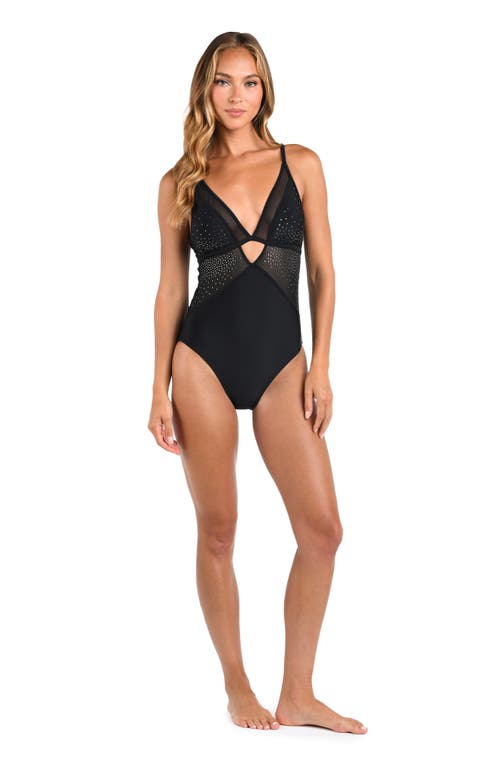 Shop L Agence L'agence Lilou Shine Plunge One-piece Swimsuit In Black