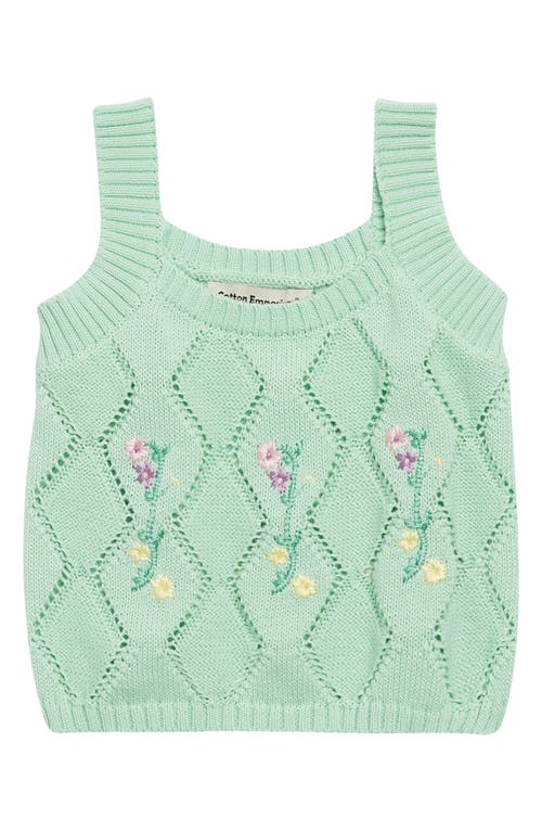 Cotton Emporium Kids' Floral Embroidered Sweater Tank Mint Green at