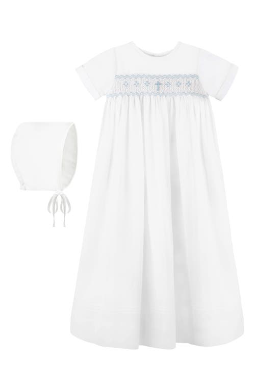 Carriage Boutique Smocked Christening Gown & Bonnet Set in White at Nordstrom, Size 12M