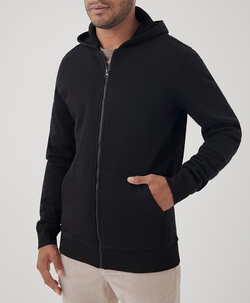 Shop Pact Organic Brushed Fleece Zip Hoodie In Black