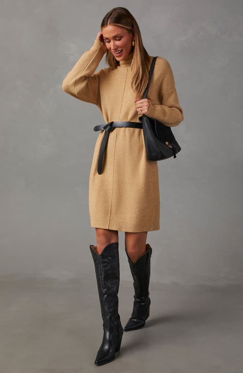 Shop Vici Collection Marsella Long Sleeve Turtleneck Sweater Dress In Beige