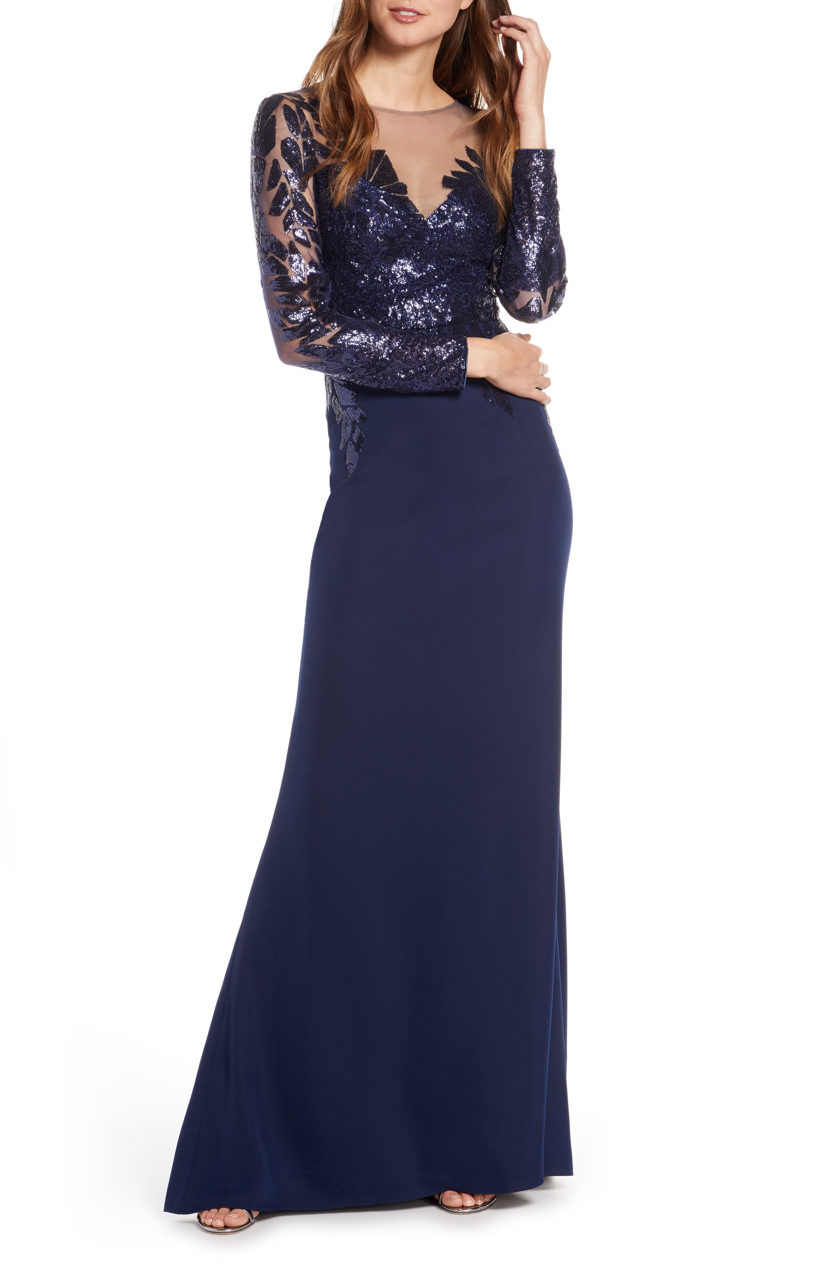 Tadashi Shoji Sequin Embellished Gown, Blue
