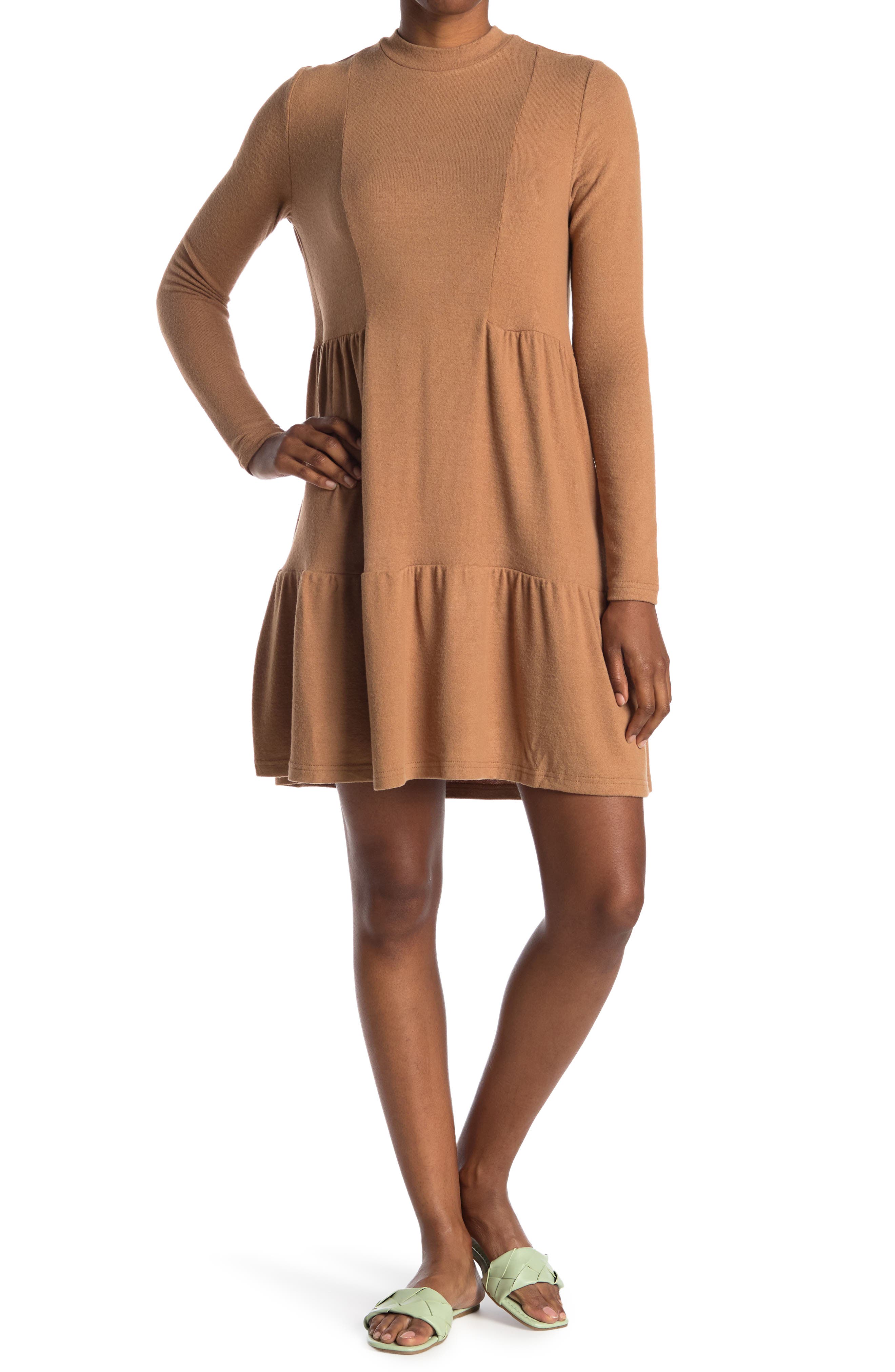 Vero Moda Dorthe Long Sleeve High Neck Ruffled Dress In Medium Brown2