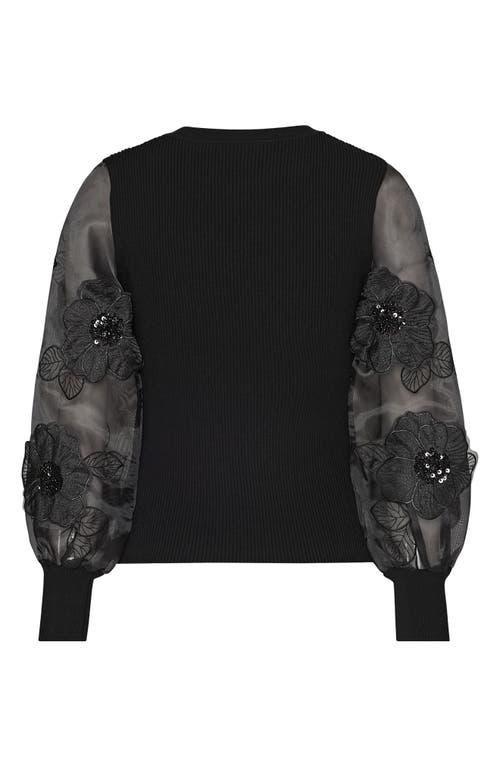 Shop Milly Koda Floral Organza Sleeve Sweater In Black