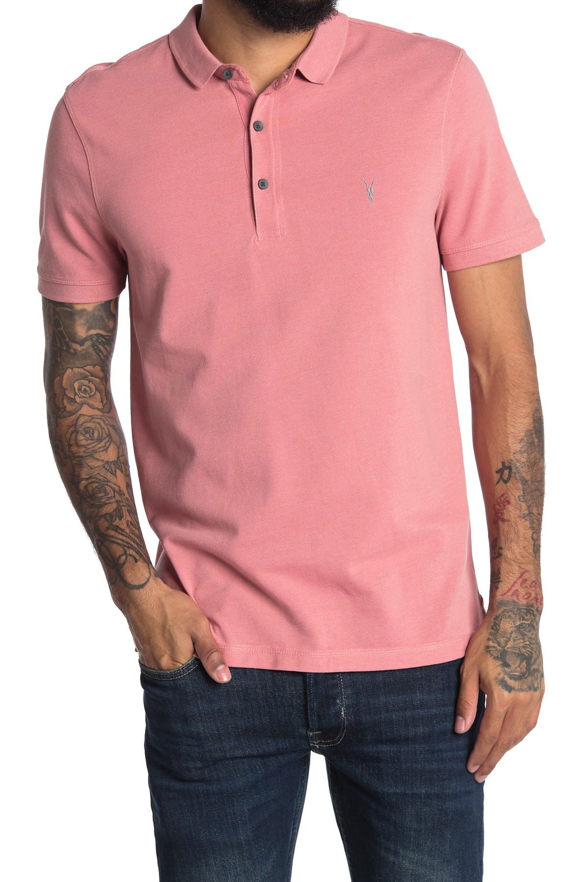 Allsaints Reform Slim Fit Polo Shirt In Dark Pink3