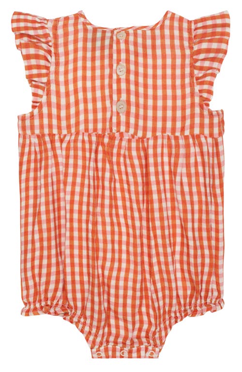 Mon Coeur Gingham Linen Bubble Romper In Natural/misti Rose/orange