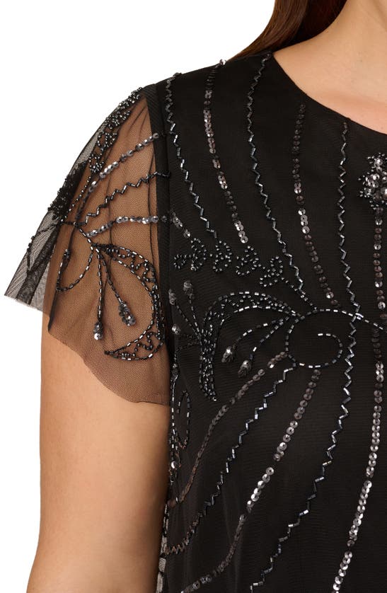 Shop Adrianna Papell Beaded Tulle Cocktail Dress In Black/ Gunmetal