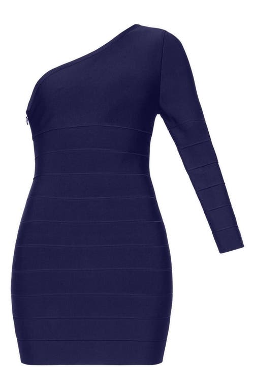 Herve Leger One Shoulder Bandage Mini Dress In Classic Blue