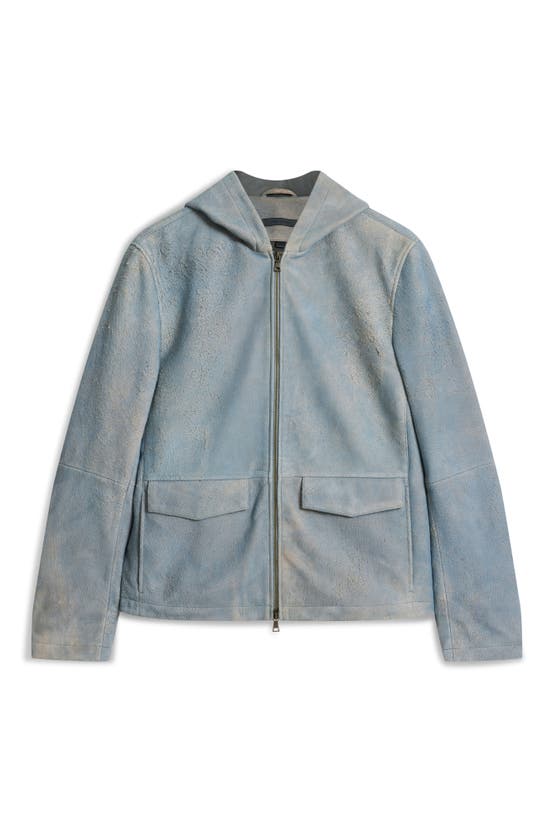 Shop John Varvatos Mateo Hooded Distressed Suede Jacket In Steel Blue