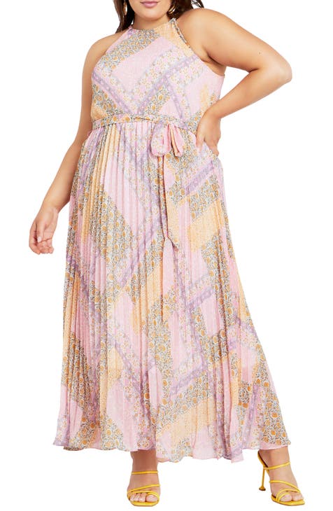 Regina Floral Patchwork Pleated Belted Maxi Dress (Plus Size)