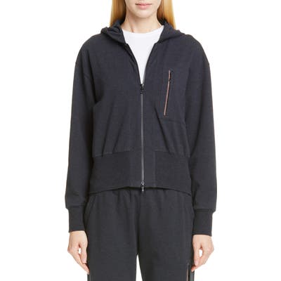 Brunello Cucinelli Monili Pocket French Terry Hoodie, Black