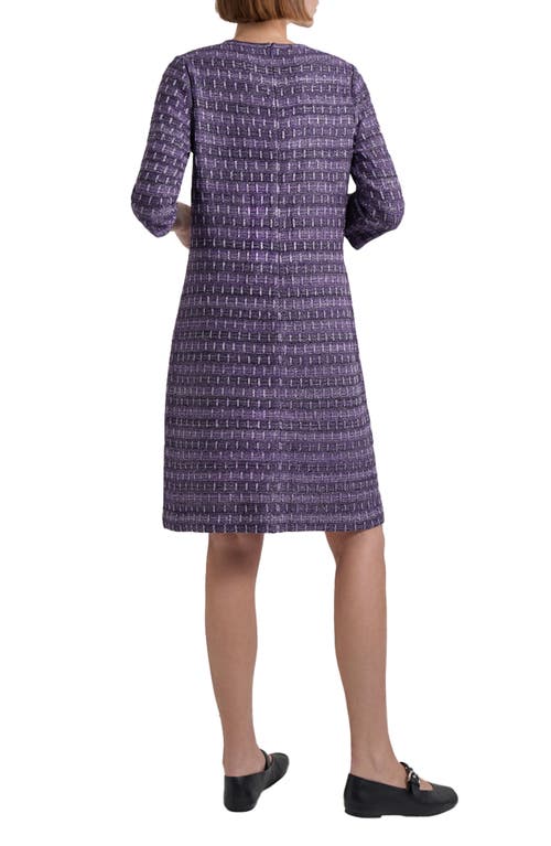 Misook Metallic Accent Tweed Knit Shift Dress In Plum Royale/black/new Ivory
